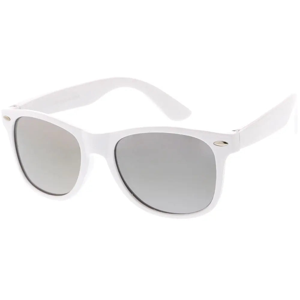 200m set of 12 white plastic-framed sunglasses with silver mirrored lenses and rectangular shape