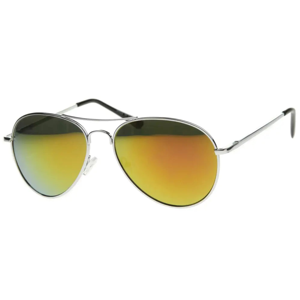 Silver aviator sunglasses with gradient orange and green mirrored lenses shown as a set of 12 30011R