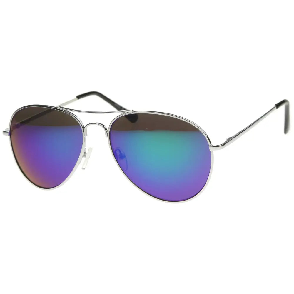 Gafas de sol de aviador plateadas con lentes de espejo degradados de morado a azul, juego de 12 30011r