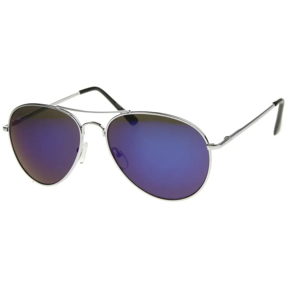 Gafas de sol de aviador plateadas con lentes de espejo degradados azules y terminales negros, juego de 12