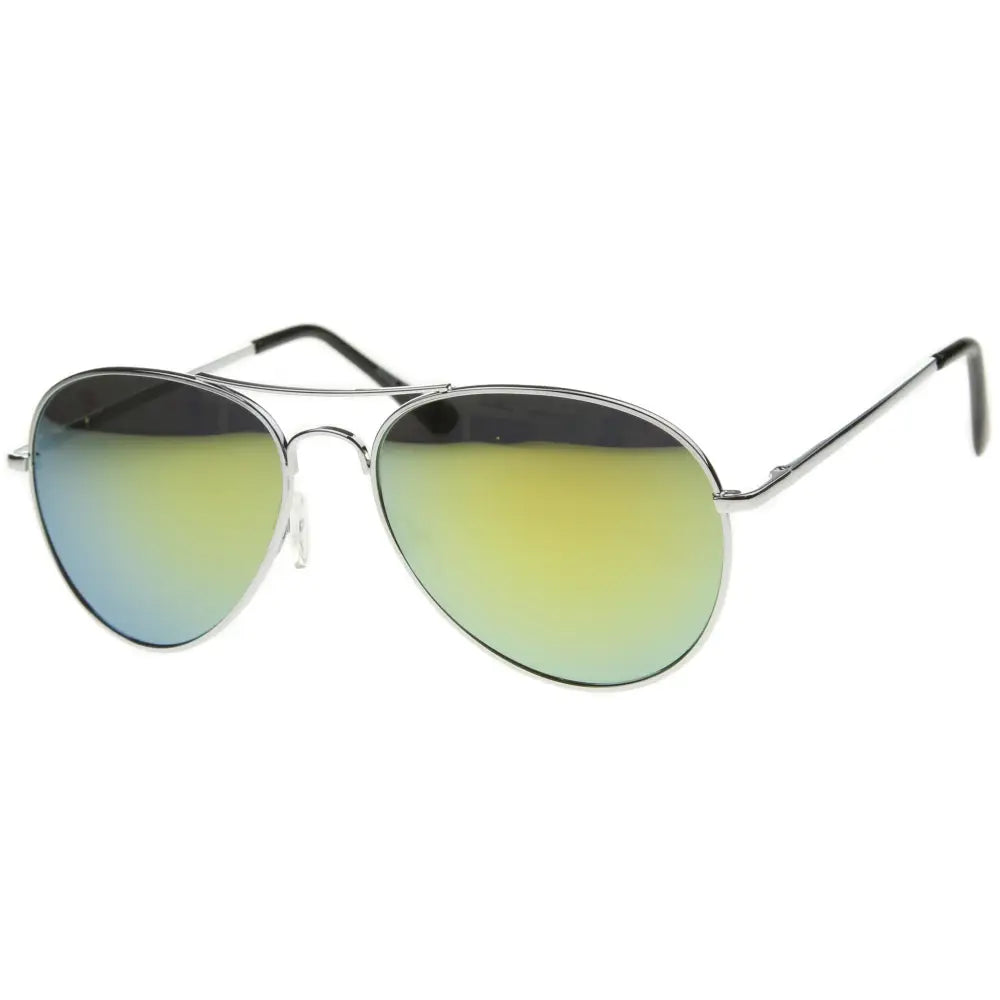 Gafas de sol de aviador de montura plateada con lentes de espejo degradados de verde a amarillo 30011R, juego de 12