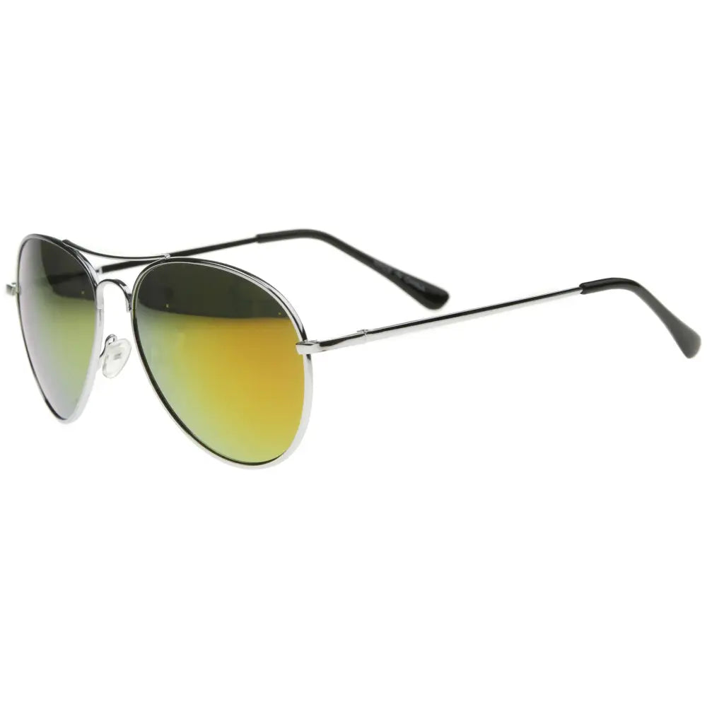 Gafas de sol de aviador con montura plateada metalizada y lentes de espejo degradados de verde a amarillo, juego de 12 30011r