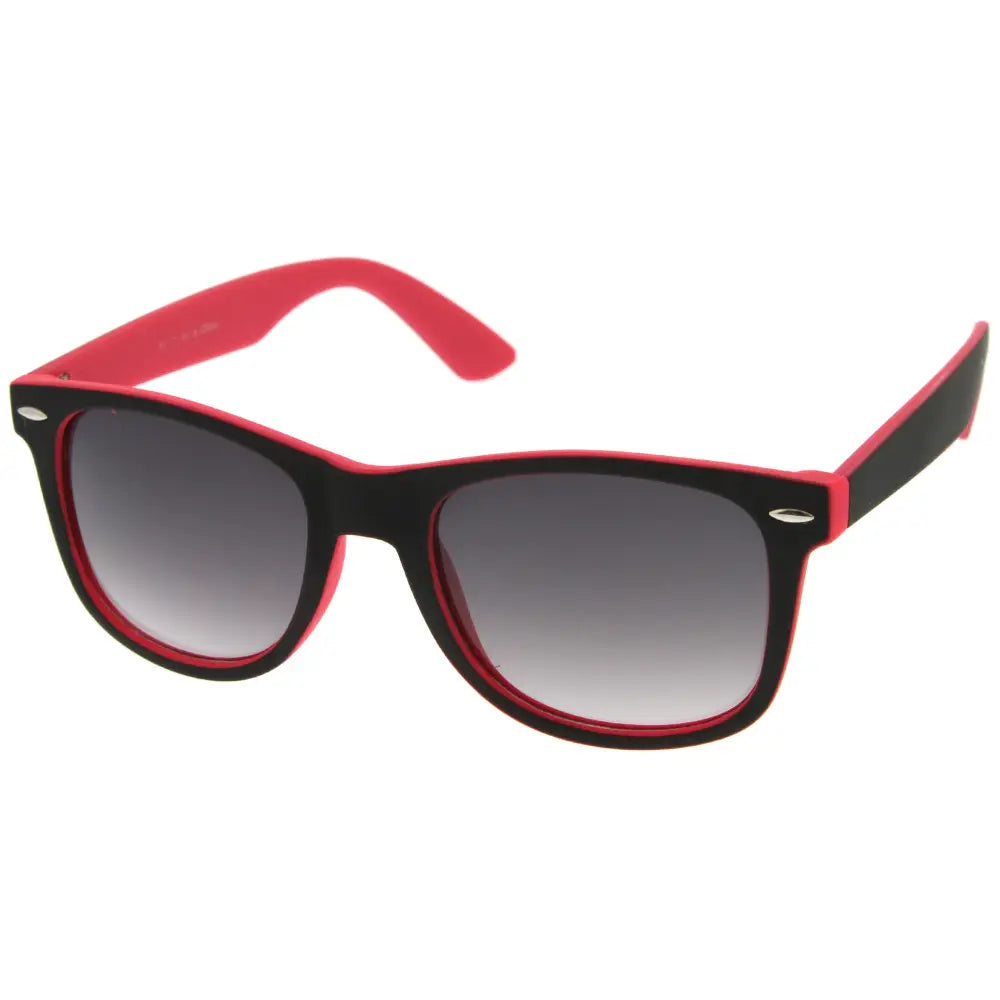 Sunglasses with black and red rectangular frames and gradient gray lenses in a set of 12 model 351