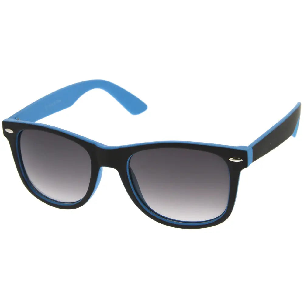 Set of 12 sunglasses with classic rectangular frame in blue and black gradient and dark lenses