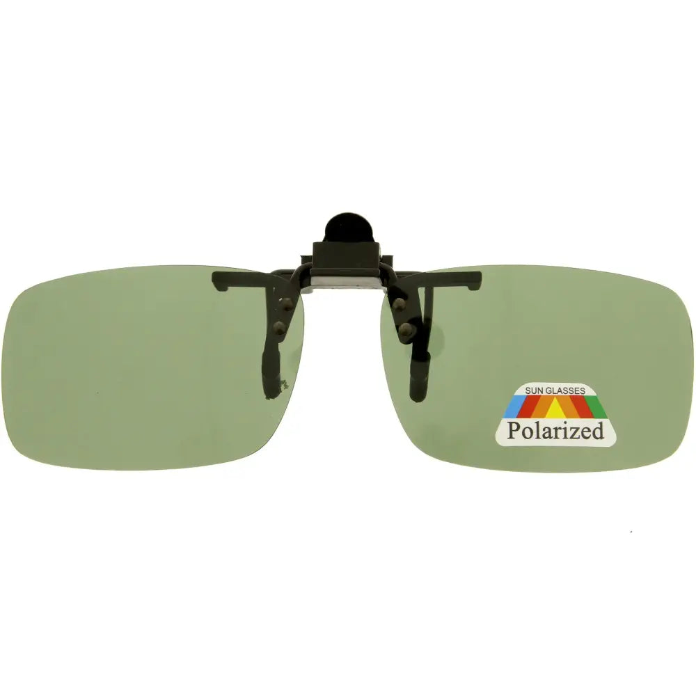 Green polarized clip-on sunglasses with black metal clip frame set of 12