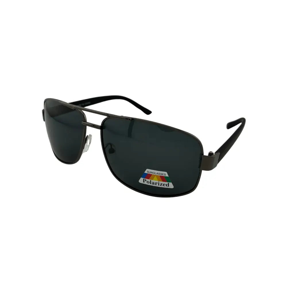 Black aviator sunglasses with dark gray polarized lenses and a sleek metal frame 8105P set of 12