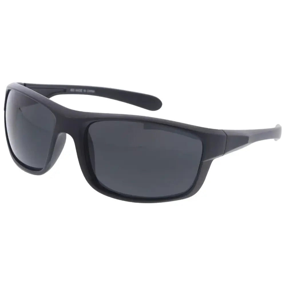 Set of 12 black-framed sunglasses with dark gray lenses and sleek sporty design