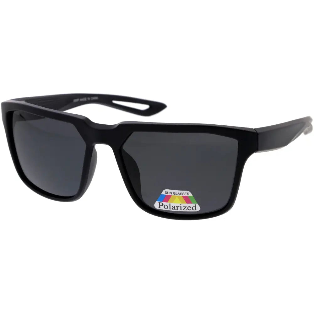 Black rectangular-framed sunglasses with dark gray polarized lenses and a sleek modern design in a set of 12 900p