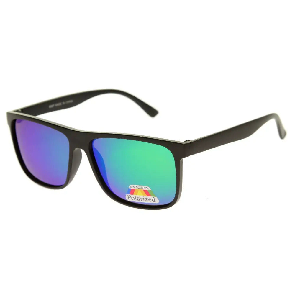 Set of 12 black-framed sunglasses with iridescent gradient lenses shifting from purple to green 908P