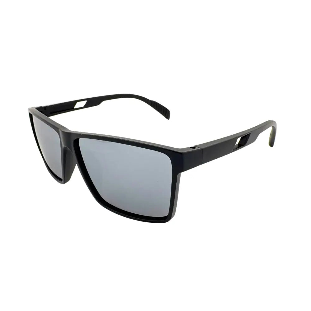Set of 12 black rectangular sunglasses with gray mirrored lenses and a sleek modern design