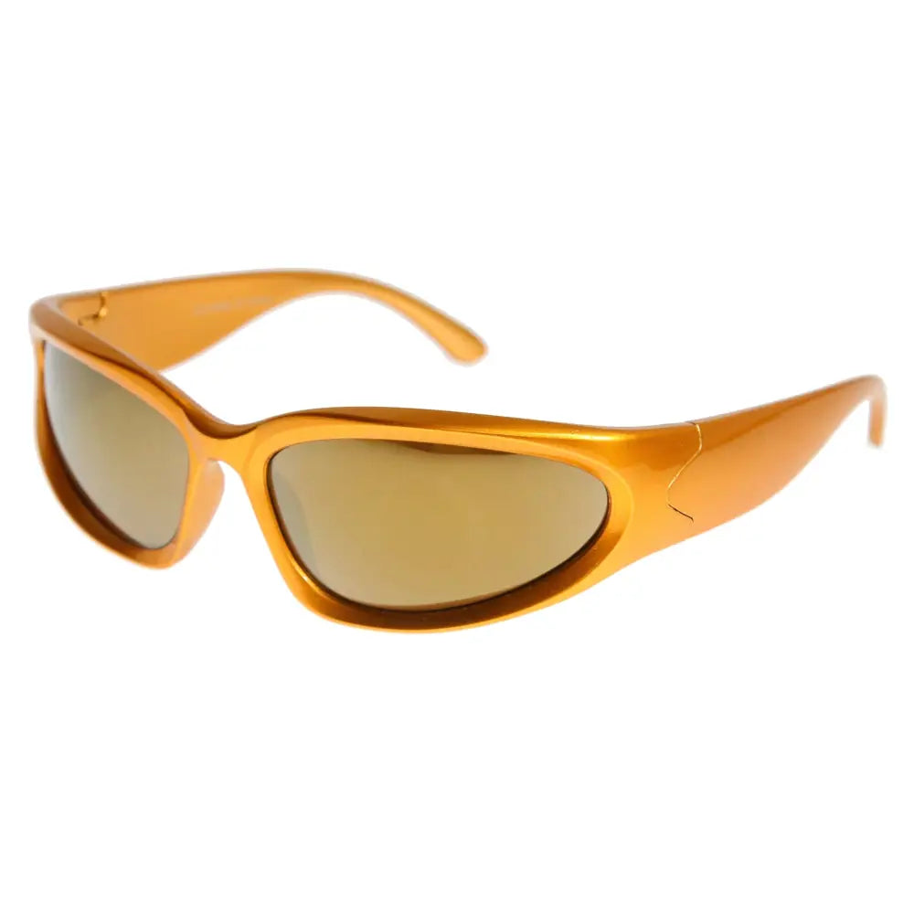 Set of 12 golden-orange framed sunglasses with reflective brown lenses and a rectangular shape