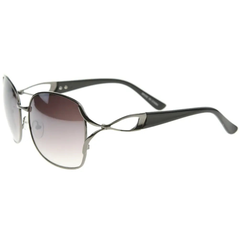 Set of 12 metal-framed sunglasses with black and silver frames and gradient brown to clear lenses