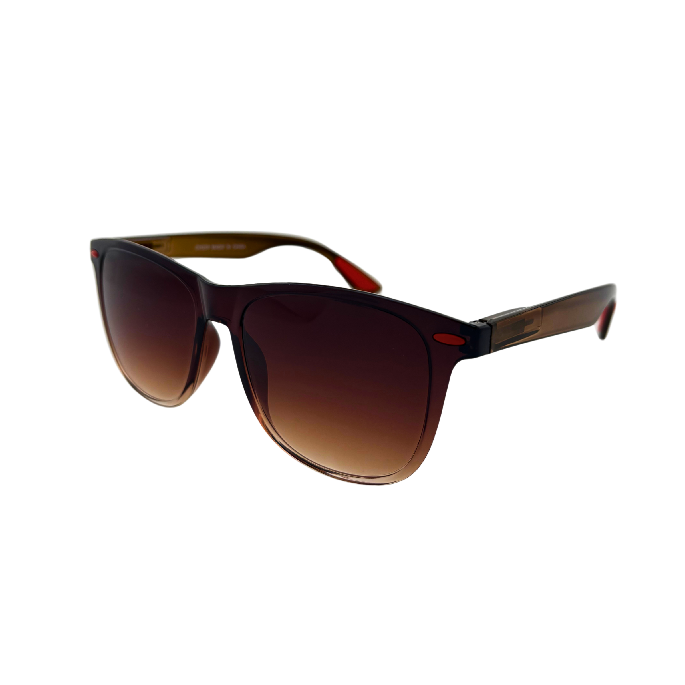 Wayfarer sunglasses in shiny black and dark crystal brown frames with smoke and gradient lenses, polycarbonate UV400 protection