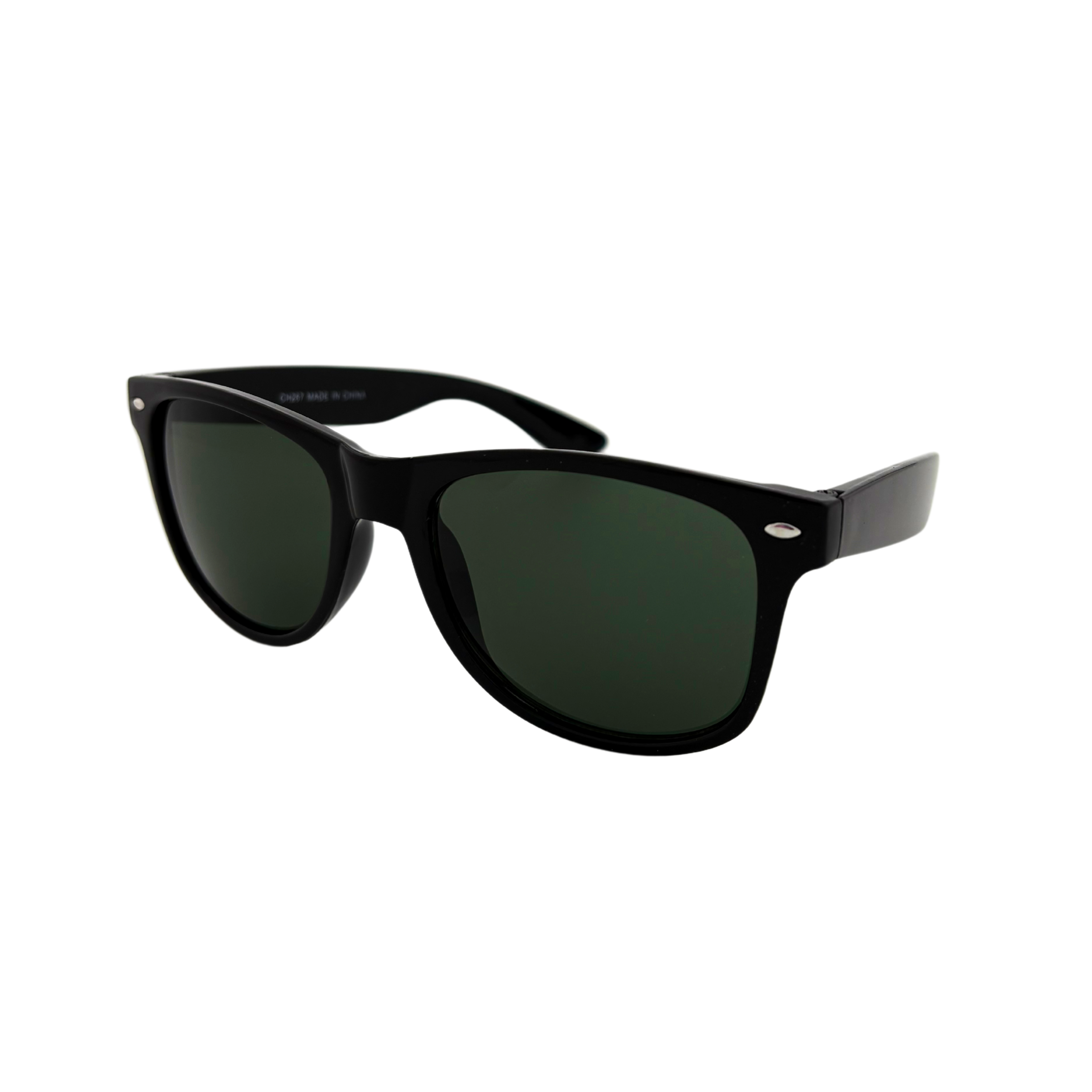 Assorted Wayfarer sunglasses with shiny black, demi brown, and green lenses