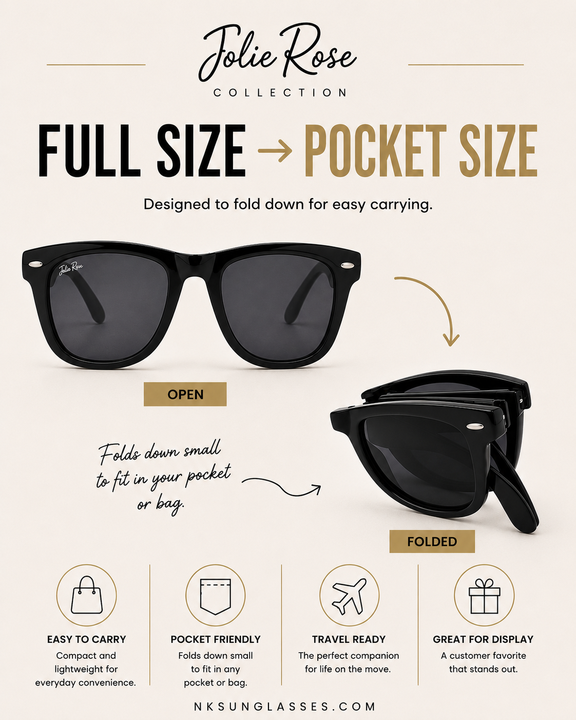 JR232 Foldable Sunglasses with Spring Hinges (Set of 12)