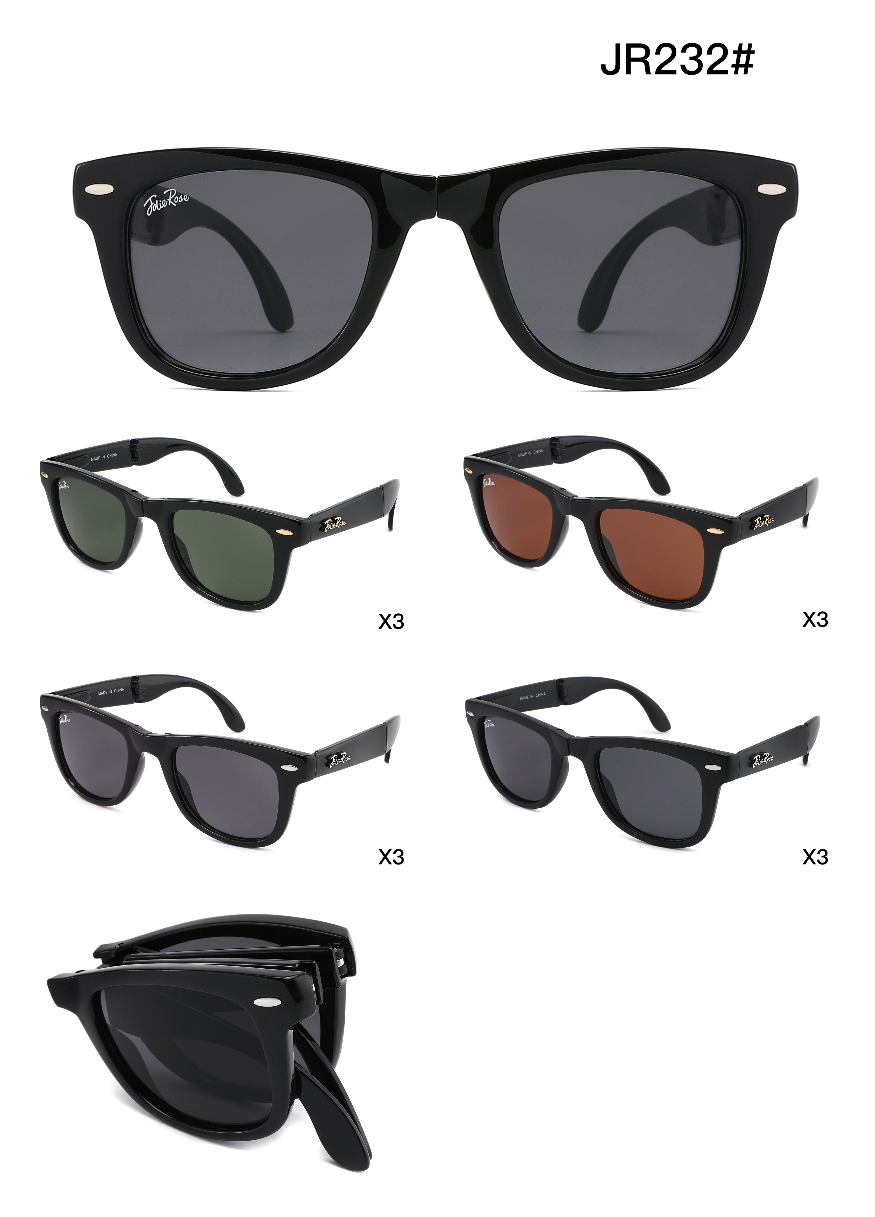 JR232 Foldable Sunglasses with Spring Hinges (Set of 12)