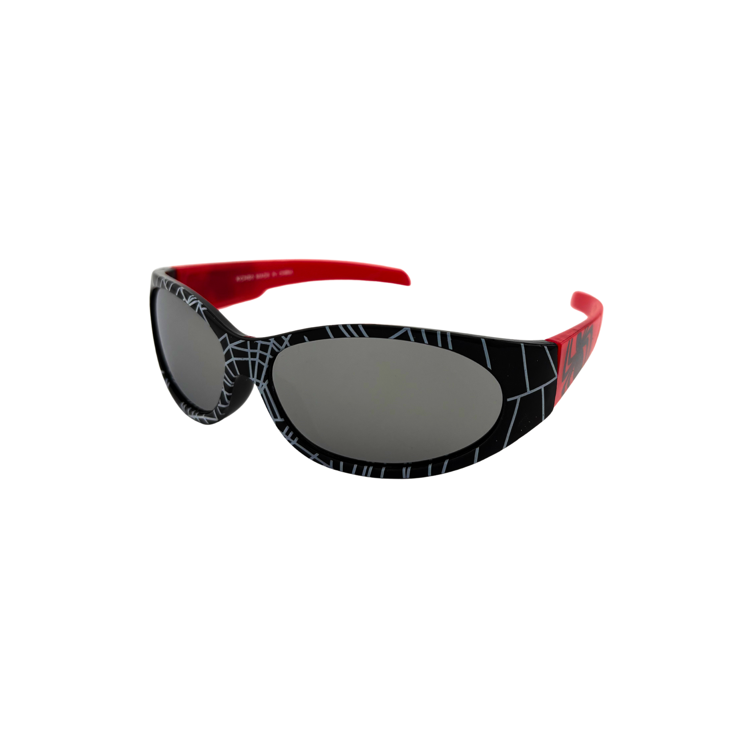Sunglasses with black frame and red arms on a white background