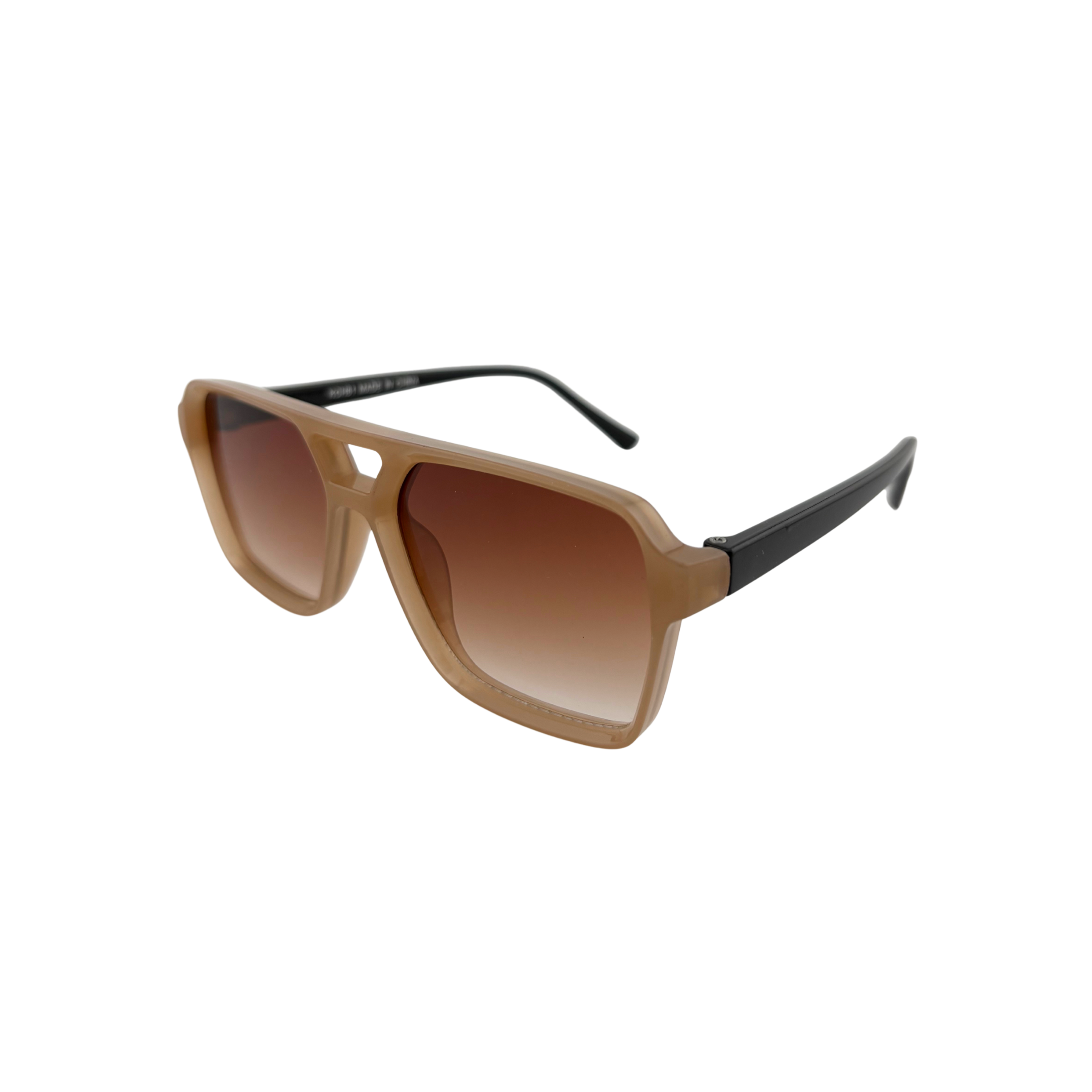 Beige sunglasses with a gradient lens on a white background