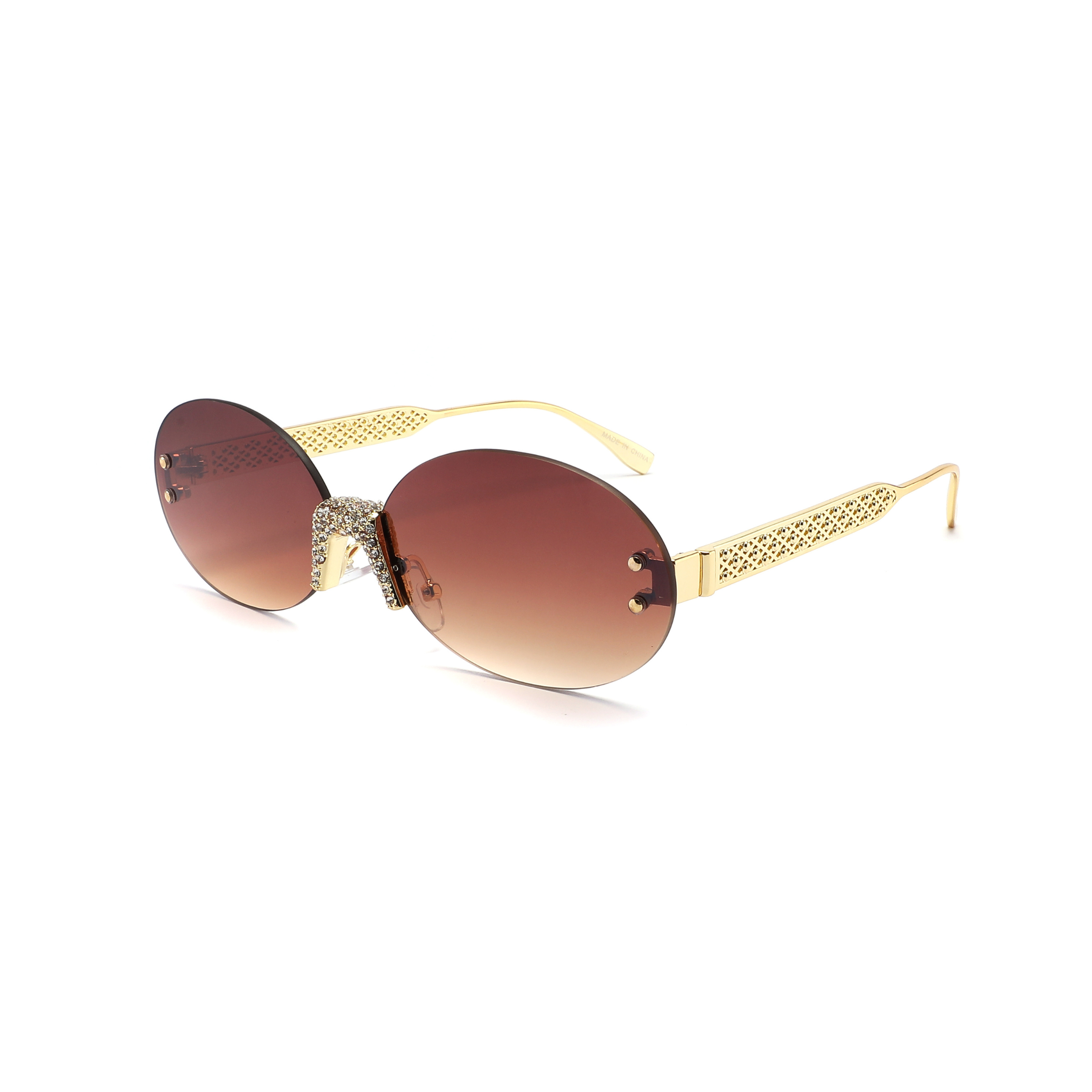 Women's oval sunglasses with colorful lens and rhinestones