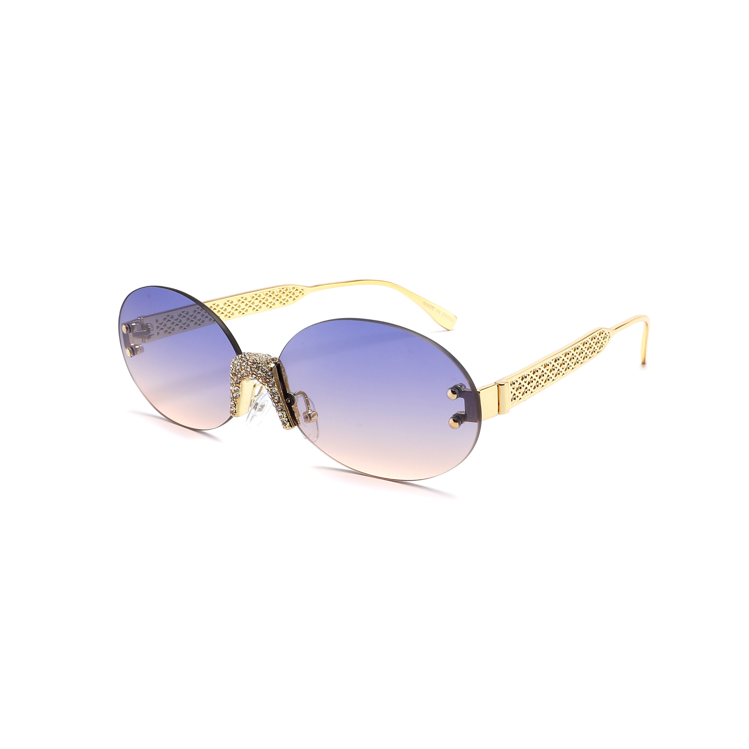 Women's oval sunglasses with colorful lens and rhinestones