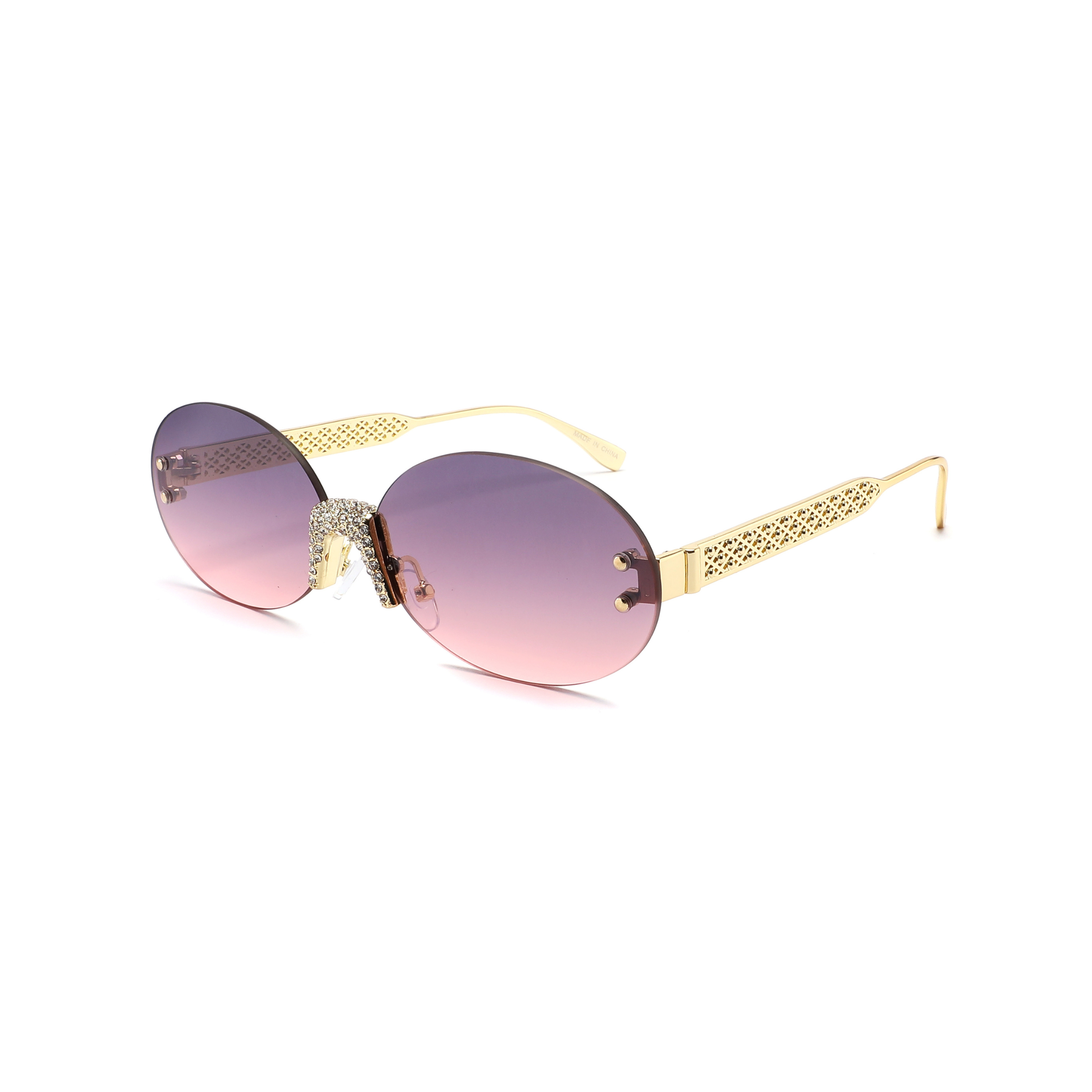 Women's oval sunglasses with colorful lens and rhinestones