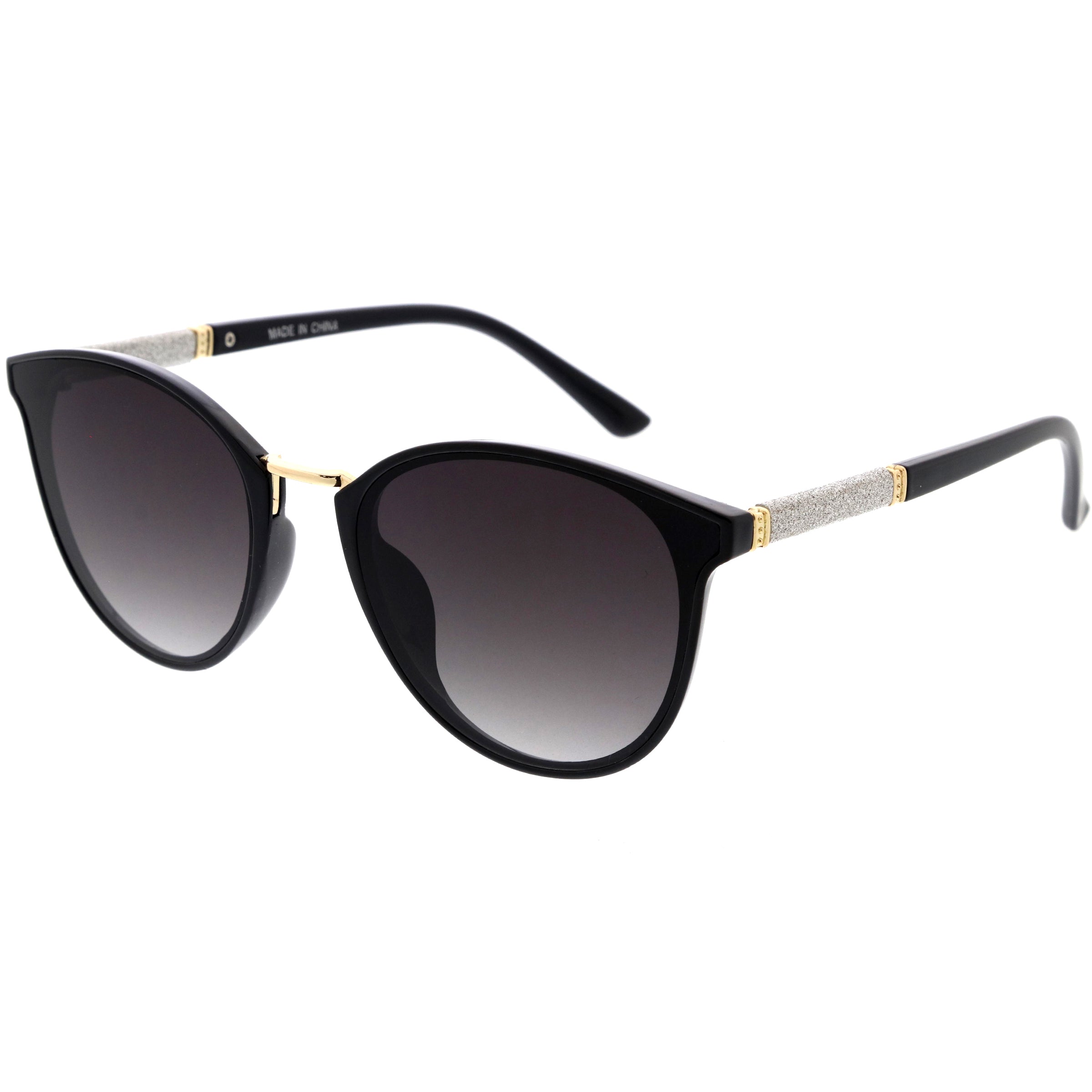 W3315 set of 12 cat eye sunglasses with detailed side arms in assorted black and brown gradient lenses with UV400 protection