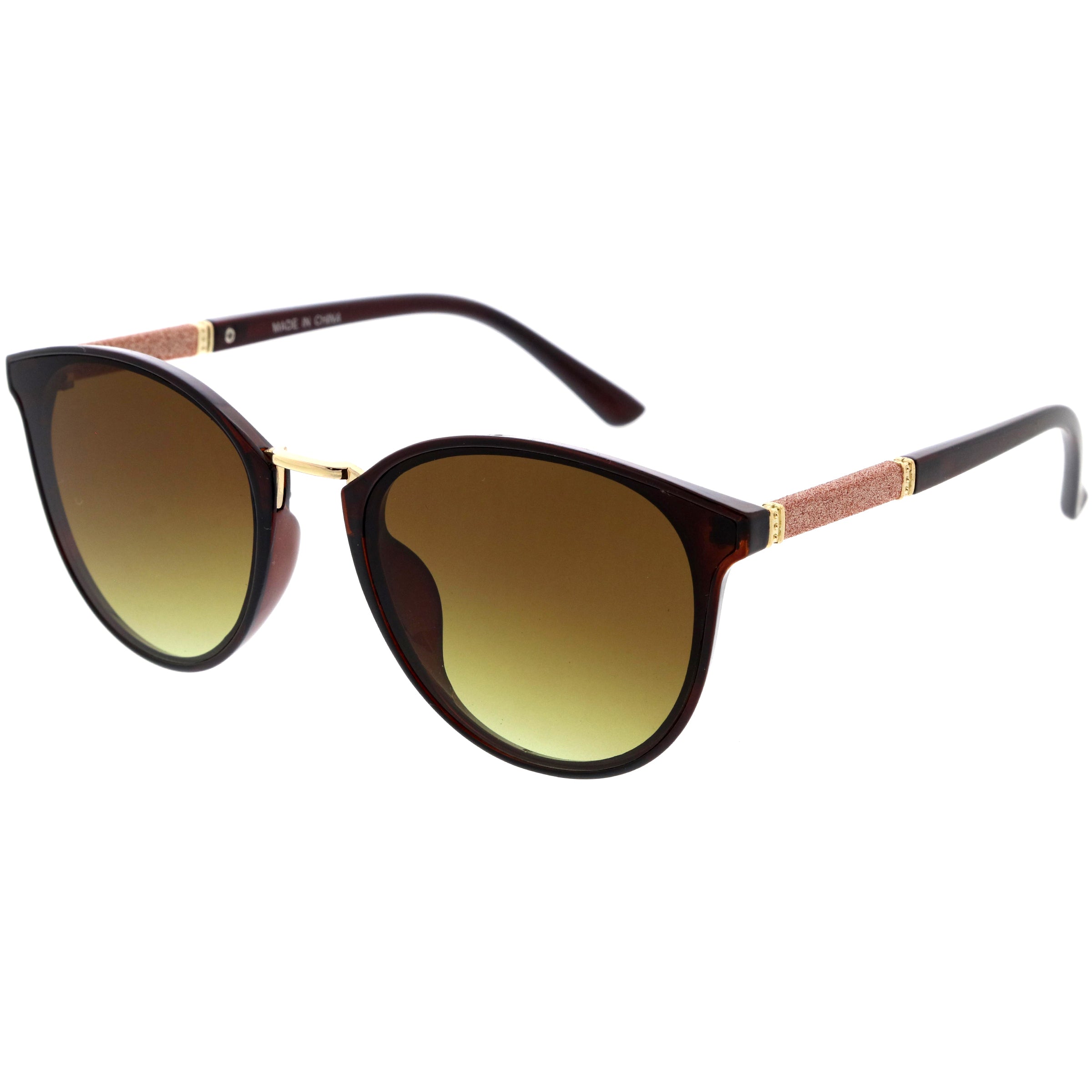 W3315 set of 12 cat eye sunglasses with detailed side arms and gradient lenses in black and brown frames