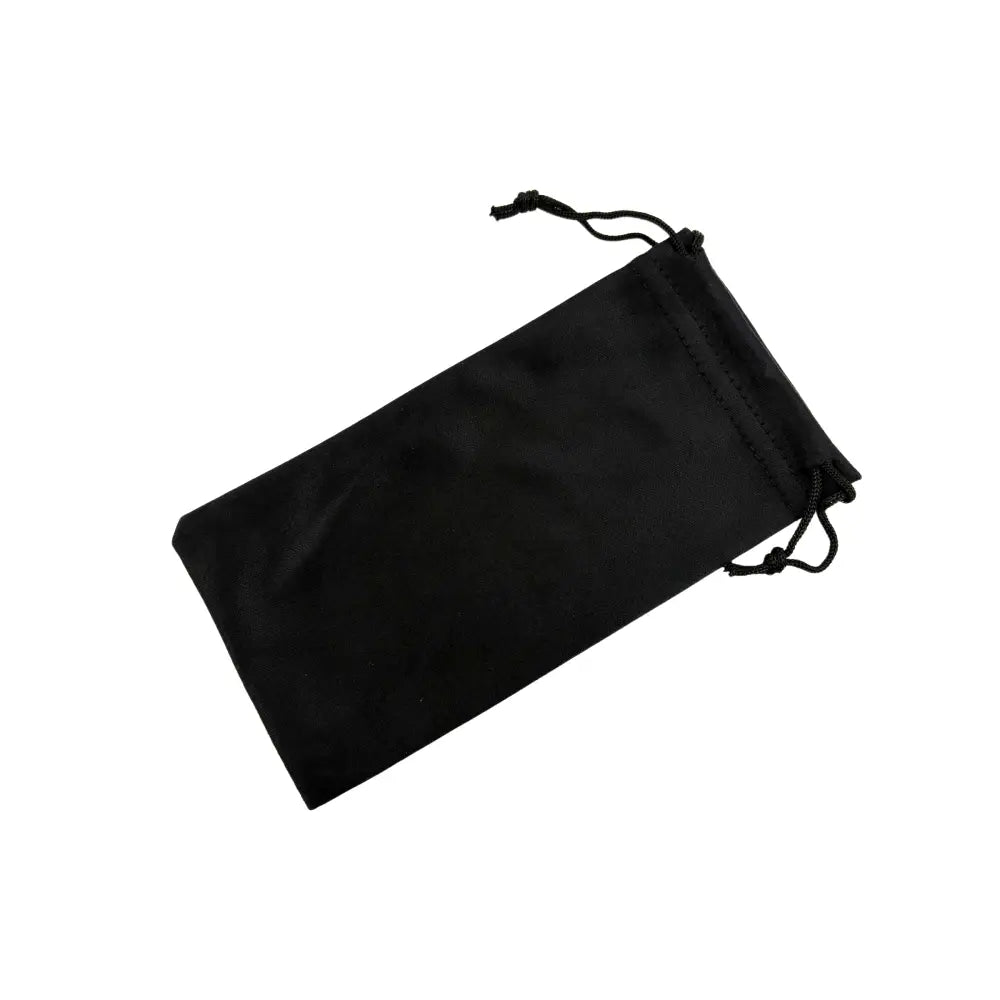 Black velvet drawstring pouch displayed as part of a 12-piece black pouch set