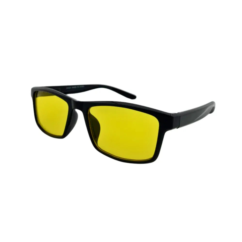 Black-framed sunglasses with vibrant yellow lenses in a set of 12 ch231 style eyewear