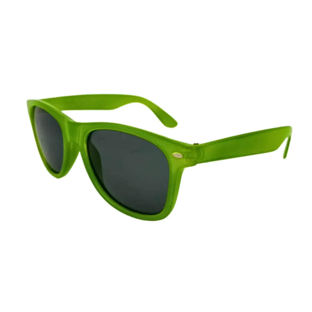 Bright lime green plastic framed sunglasses with dark gray lenses in a set of 12 ch235