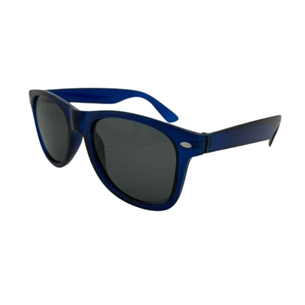 Blue plastic-framed sunglasses with dark gray lenses in a set of 12, style ch235