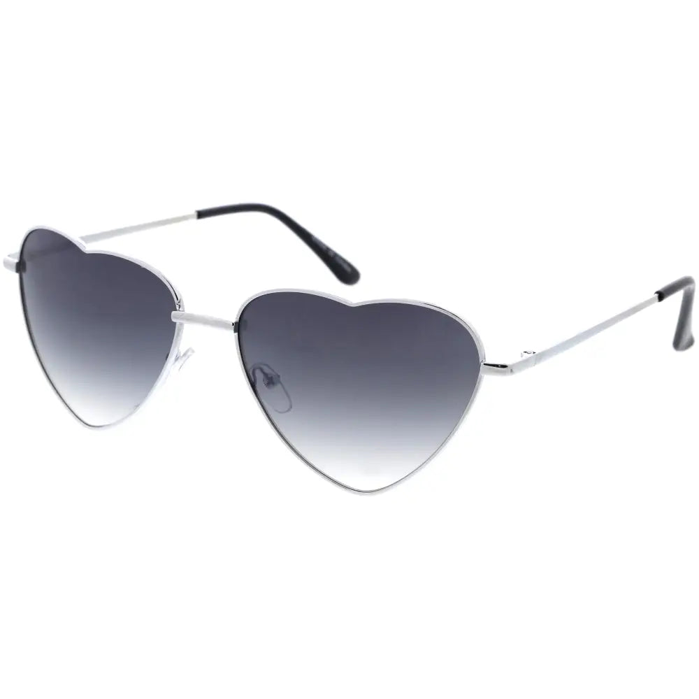 Jp7121 set of 12 silver-framed heart-shaped sunglasses with gradient gray lenses