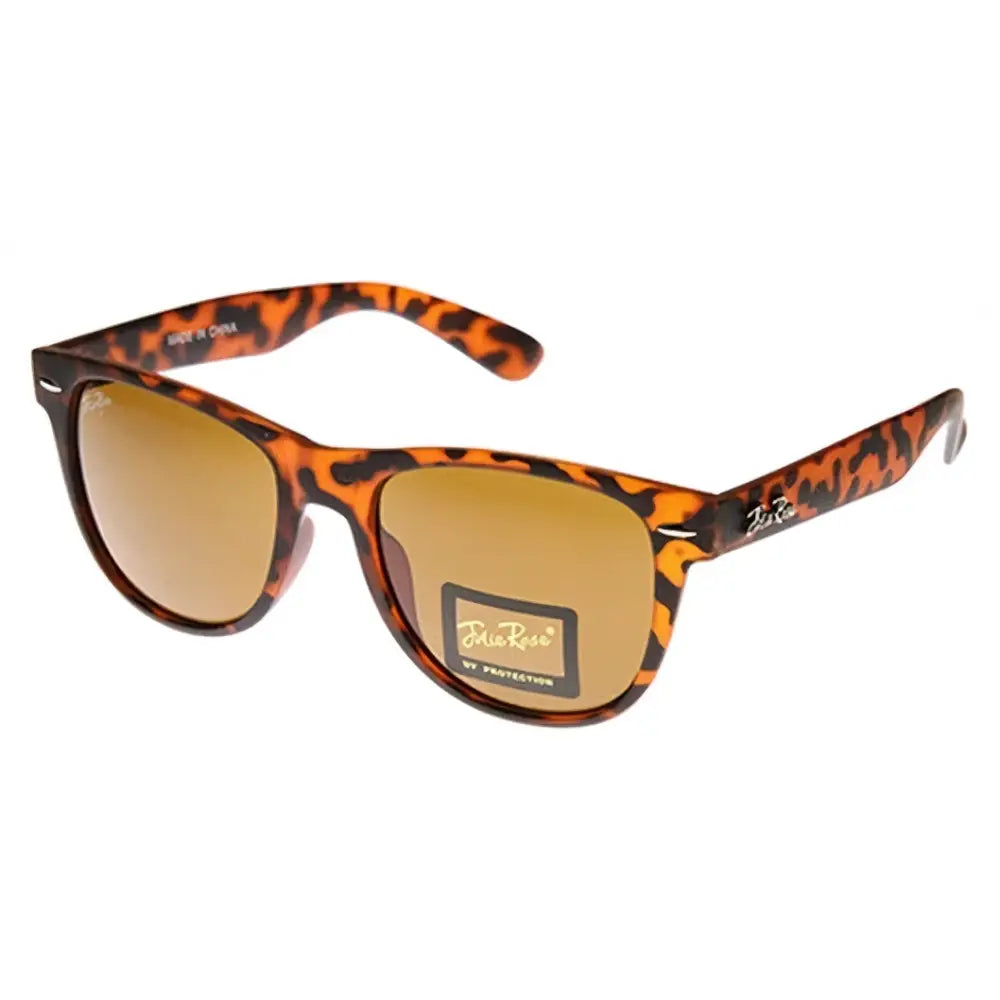 Set of 12 tortoiseshell pattern wayfarer sunglasses with amber tinted lenses and sturdy plastic frames
