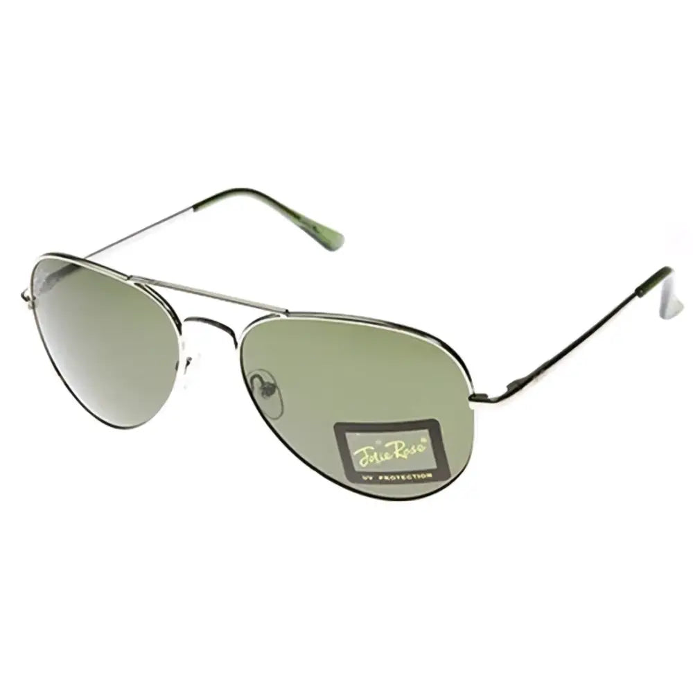 Silver-framed aviator sunglasses with gradient green lenses and a small tag on the lower right lens in set of 12