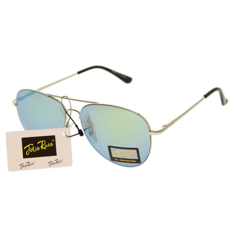 Aviator sunglasses with reflective blue gradient lenses and metallic silver frames in a set of 12 labeled jr109