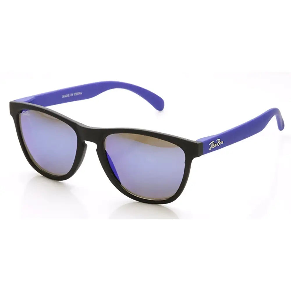 Set of 12 wayfarer sunglasses with black and purple frames and mirrored lenses