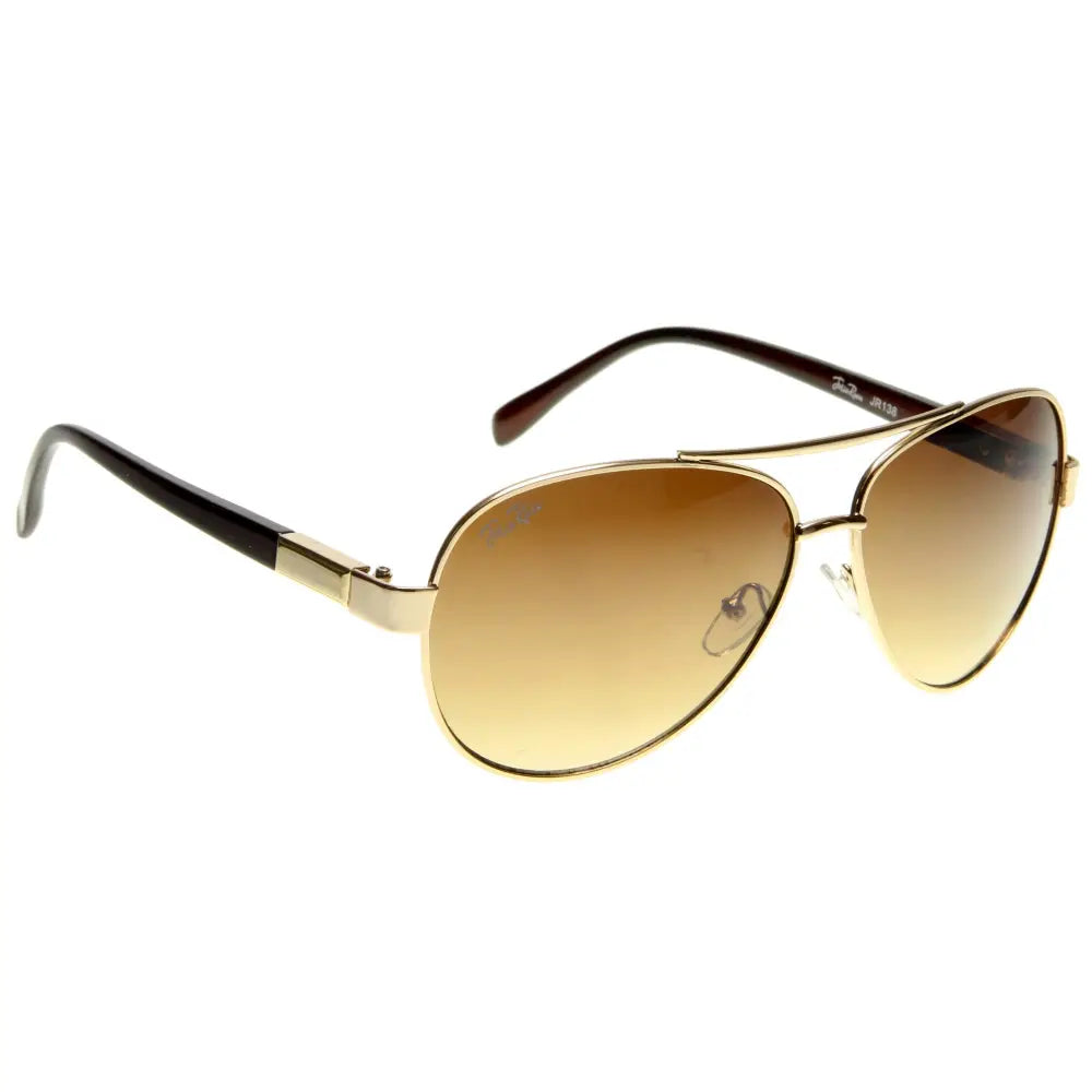 Juego de 12 gafas de sol de aviador con aro dorado, lentes degradados marrones y terminales negros, modelo JR138