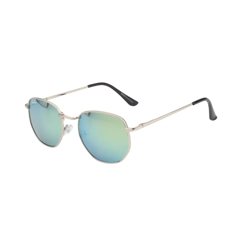 Gafas de sol de aviador de montura plateada con lentes de espejo degradados verde y azul, juego de 12, modelo jr143