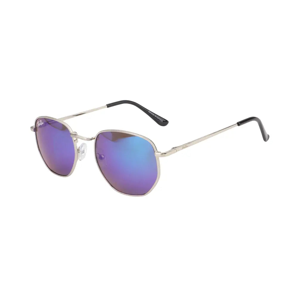 Gafas de sol de aviador de montura plateada con lentes de espejo degradados morado y azul jr143, juego de 12