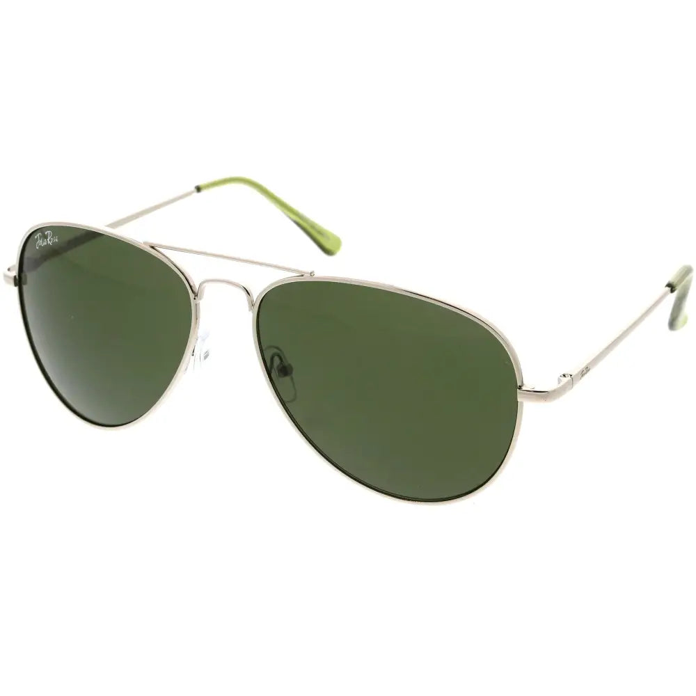 Gafas de sol de aviador de montura plateada con lentes verde oscuro y terminales verde claro jr146, juego de 12