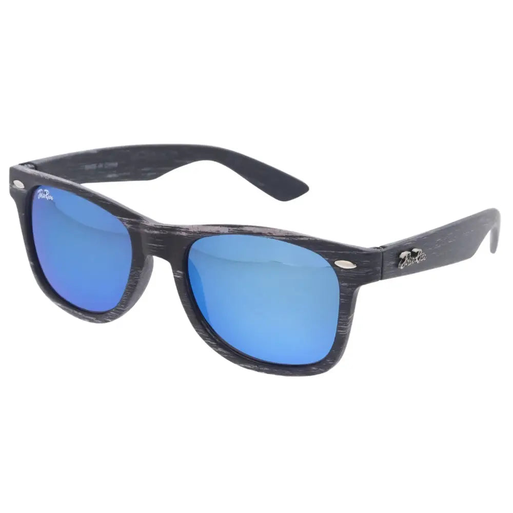 Set of 12 black-framed wayfarer sunglasses with blue mirrored lenses model jr199