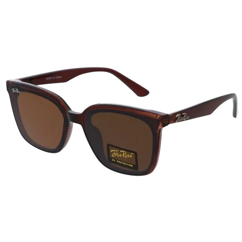 Square-shaped tortoiseshell brown sunglasses with brown gradient lenses in a set of 12 titled JR204