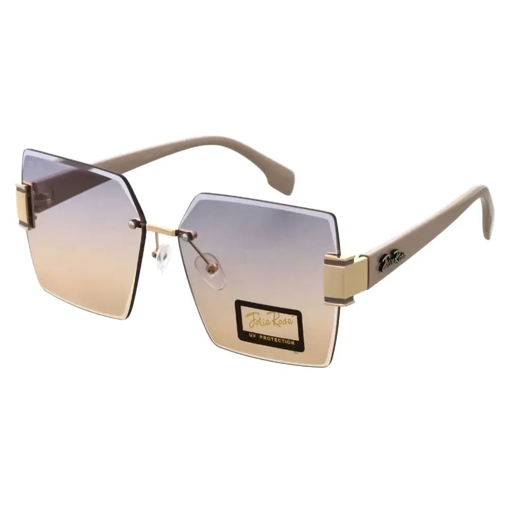 Square-frame sunglasses with gradient beige to silver lenses and gold-tone metal accents set of 12