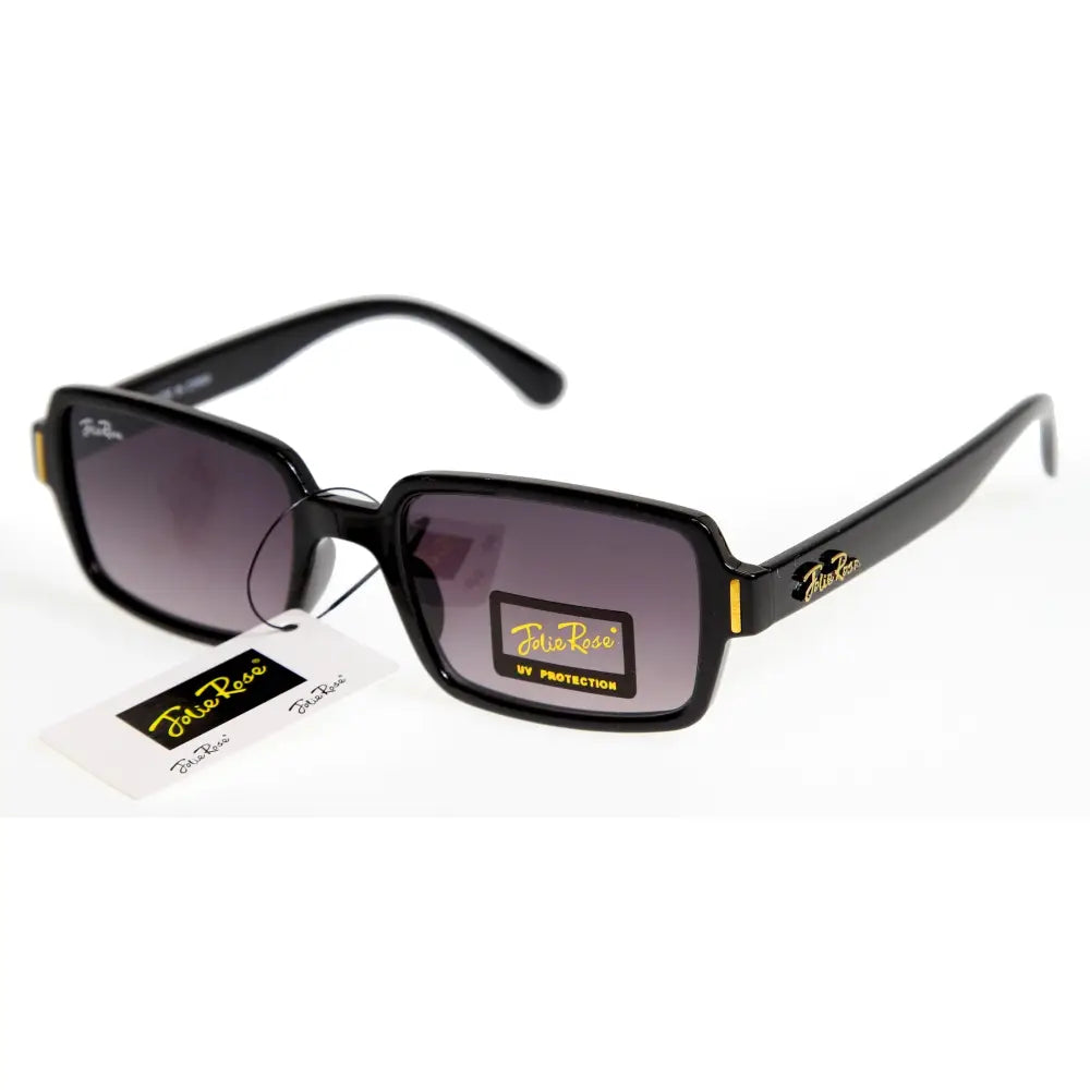 Black rectangular sunglasses with gradient gray lenses and gold-accented temples set of 12 jr210