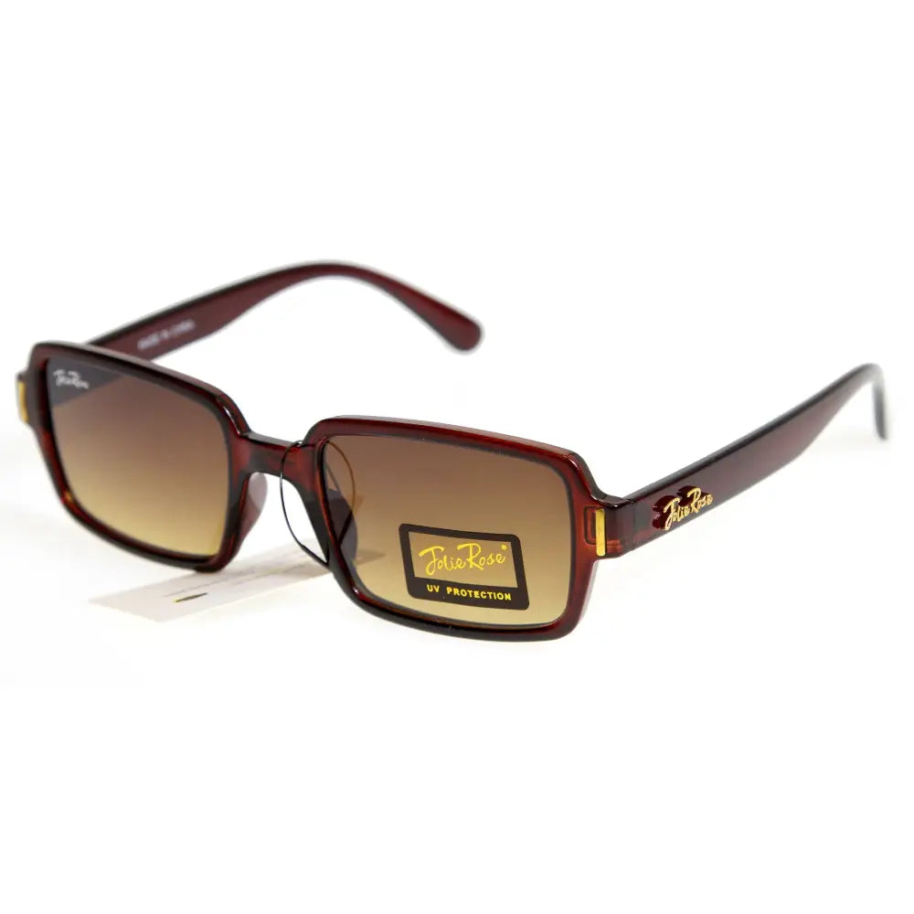 Set of 12 brown square tortoiseshell sunglasses with gradient brown lenses and gold-accented branding