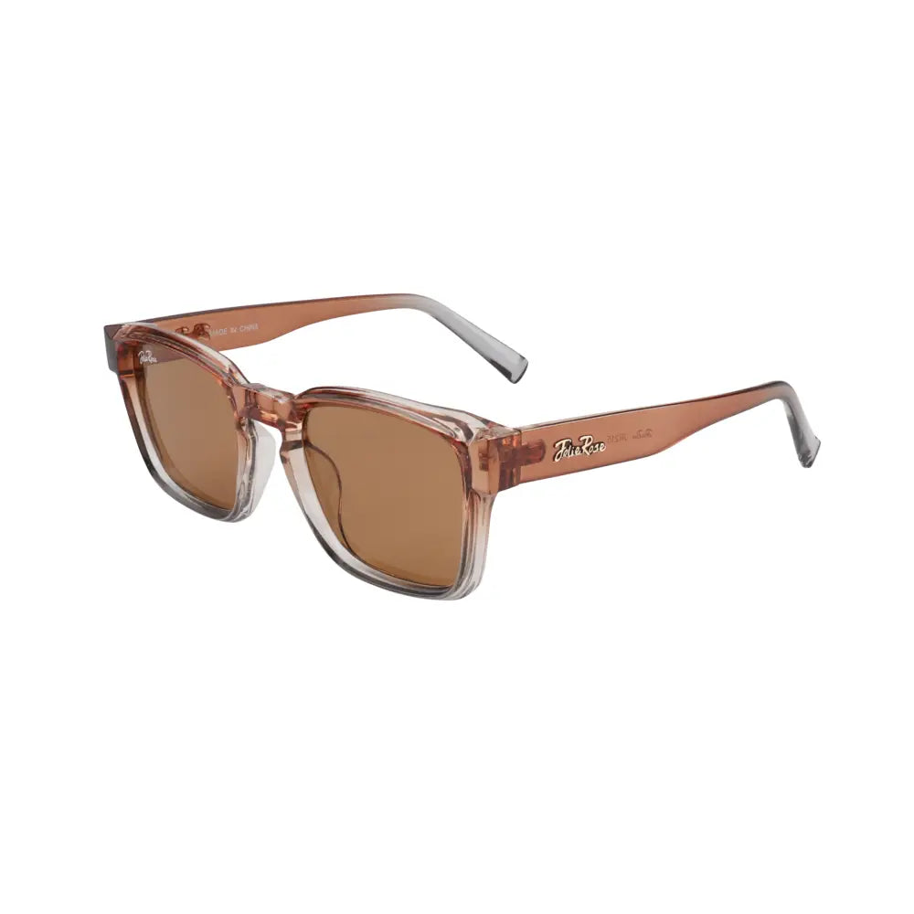 Brown-tinted rectangular sunglasses with translucent amber frame and silver temple tips set of 12