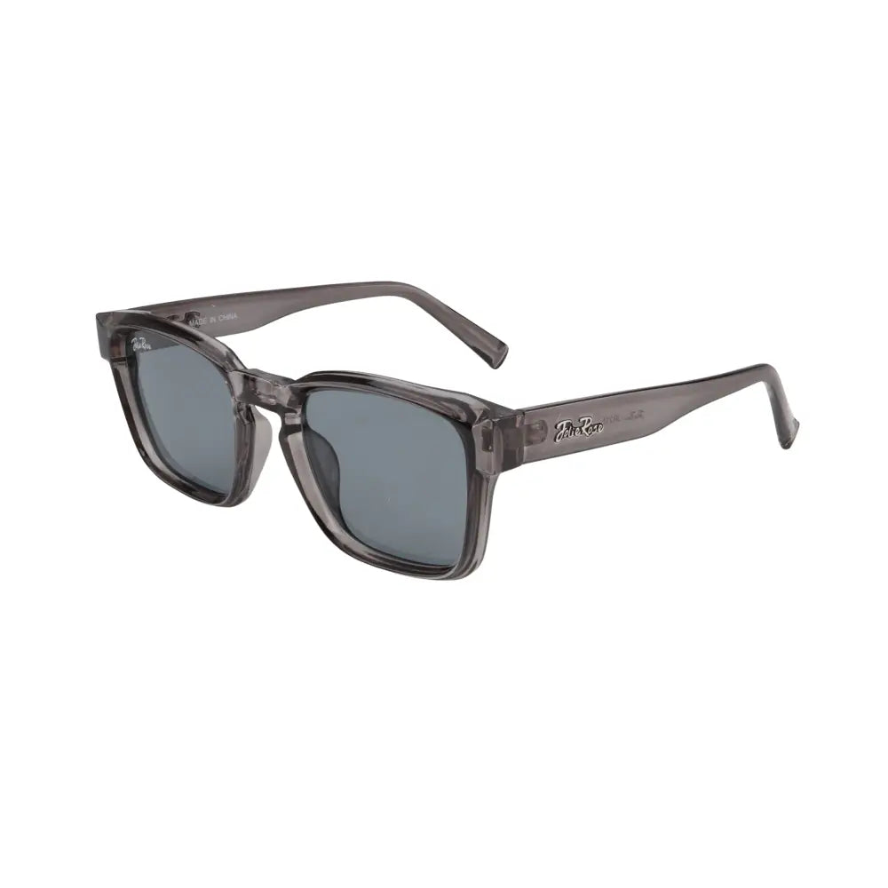 Jr215 set of 12 gray-tinted rectangular sunglasses with translucent frames and dark gray lenses