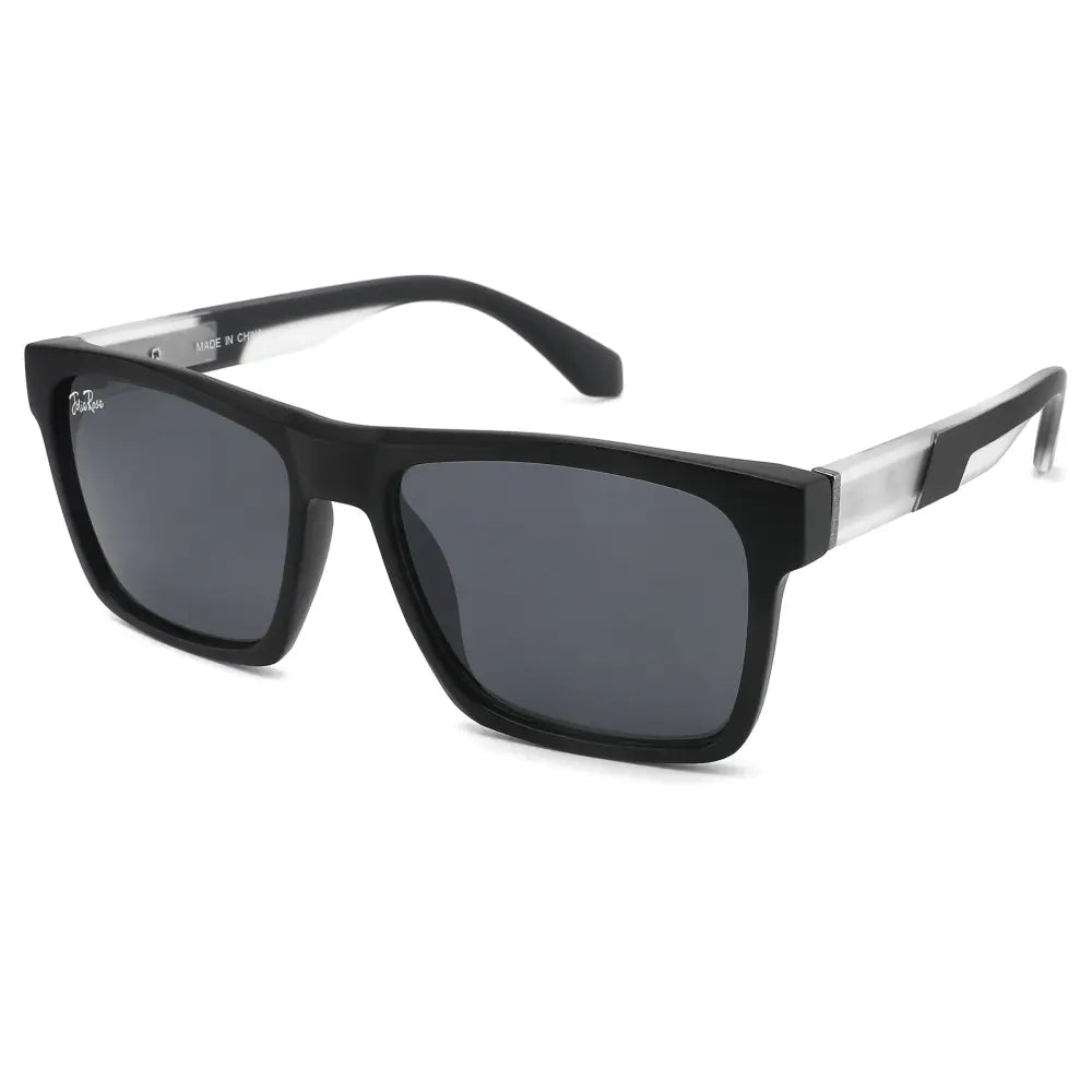 Set of 12 black rectangular sunglasses with dark gray lenses and silver-accented temples model jr222