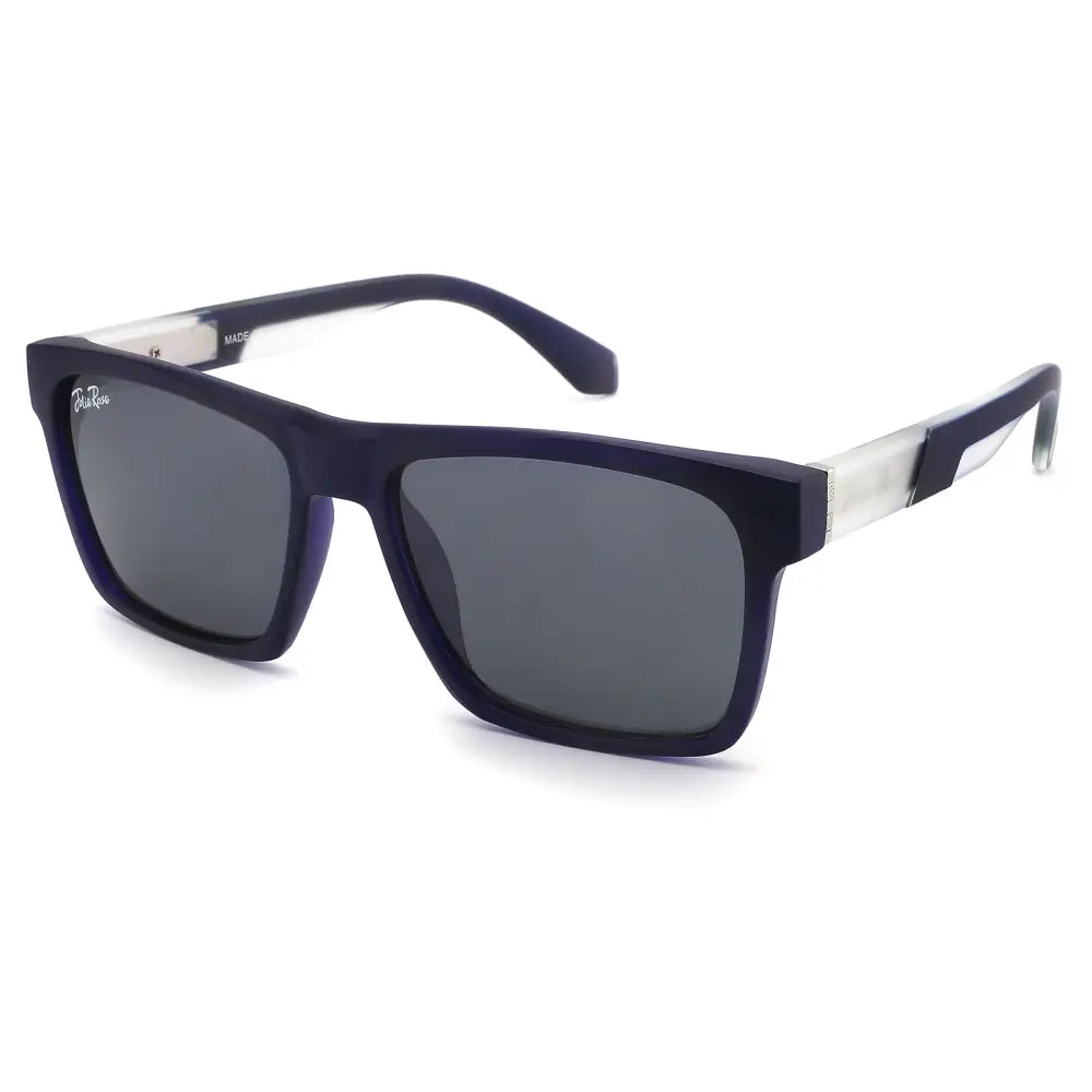 Set of 12 navy blue rectangular sunglasses with silver metallic temple accents and dark gray lenses model jr222