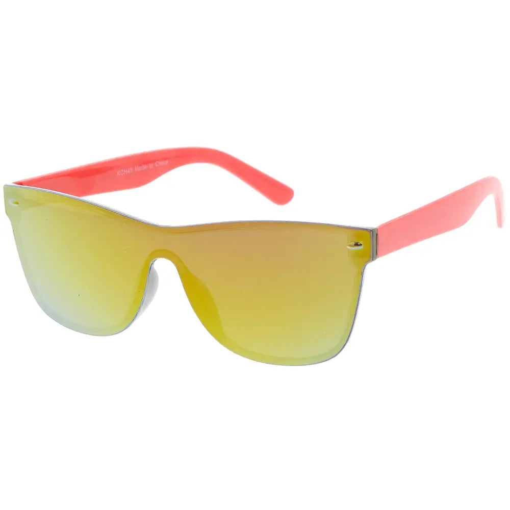 Pink-framed sunglasses with gradient yellow to orange mirrored lenses in a set of 12 for casual wear